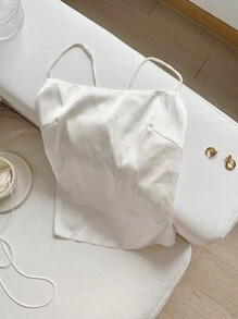 Comfortcana 女式白色缎面露背系带背心 - 白色 - 查看 2