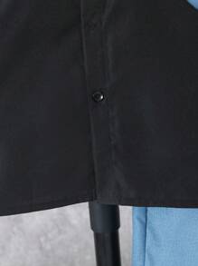 2 pièces Set Chemise casual patchwork et shorts effet denim pour garçons pré-adolescents, tenue d'été - Noir - Voir 7