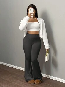 Slaydiva 女士高腰弹力瑜伽裤、收腹健身紧身裤 - 灰色 - 查看 4