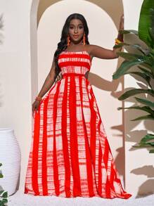 Slaydiva Women's Backless A-Line Waist Vacation Dress - Orange - View 1