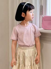 DAZY Young Girl Short Sleeve Solid Color Simple Casual Everyday T-Shirt,Girls Summer Outfits