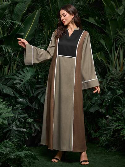 Al Najma 2025 年春季新款女式撞色长袖修身连衣裙开衫带饰边