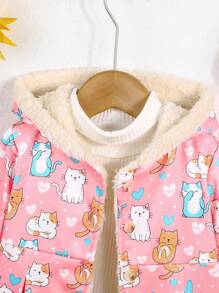 Giacca con cappuccio in pile con stampa di gatti carina per bambine, per primavera e autunno - Multicolore - Visualizzare 6