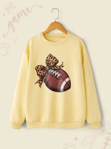 Sudadera casual de cuello redondo con estampado gráfico para chicas adolescentes para uso diario