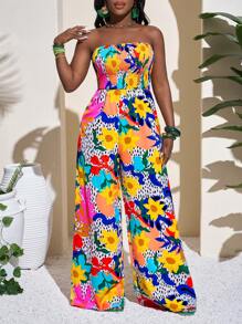 Slaydiva 2025 Spring/Summer Multicolor Floral Print Bustier Jumpsuit - Multicolor - View 6