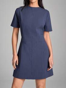 LYSMO 休闲条纹短袖收腰中长连衣裙