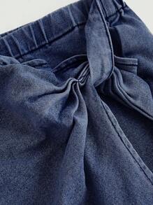 SHEIN MOD Plus Size Denim Shorts Skirt Sweet Slice Tight Elastic Blue Shorts 4th Of July Women Back To School Sport Women Shorts Legging Shorts