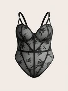 Vintage Palace Style Lace Bodystocking Plus Size Lingerie - Black - View 1