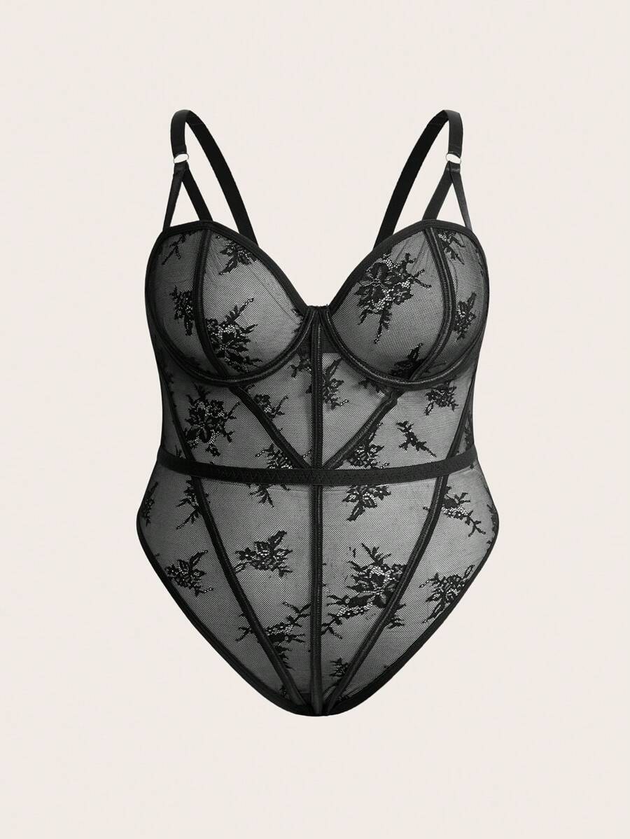 Vintage Palace Style Lace Bodystocking Plus Size Lingerie - Black - View 1