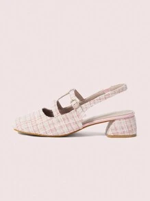 CUCCOO DOLLMOD Women's Plaid Square Toe Fashion High Heel Pumps For Daily Wear Valentine's Day - Pink - View 6