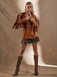 MUSERA 西部波西米亚风流苏夹克 - 棕色 - 查看 4