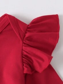 2pcs Baby Girl Fashion Simple "My First Valentine's Day" Letter Print Ruffle Bodysuit & Heart Print Flare Pants Set, Outfit Suitable For Valentine's Day, Spring/Autumn Clothes, For Gifts - Multicolor - View 4