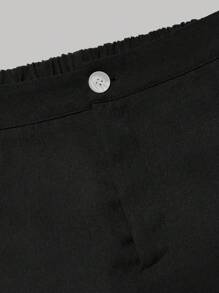 SHEIN Clasi 女款春夏优雅黑白撞色单排扣背心衬衫+女款春夏优雅黑色侧扣设计直腿裤 - 黑色 - 查看 6