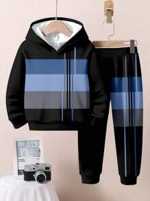 SHEIN 2pcs/Set Baby Boy Casual Loose Knitted Soft Hoodie Pullover And Pants Set - White - View 4