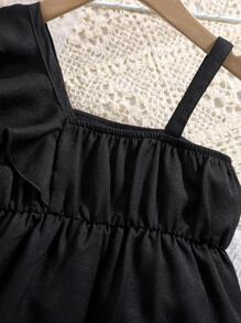 SHEIN Baby Girl Cute Black Ruffle Trim Jumpsuit, Summer - Black - View 3
