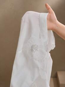 Anewsta 女式立领长袖衬衫，3D 水晶刺绣，透明时尚简约设计，适合春季服装 - 白色 - 查看 7