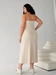 SHEIN EZwear Plus Size Apricot Ruched Bust Maxi Cami Dress, Spring And Summer - Apricot - View 2