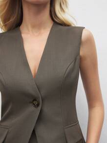 BizChic 2 件套卡其色商务西装背心和迷你裙套装，女士正式通勤装，适合新年派对、情人节、春夏 - 咖啡棕 - 查看 6