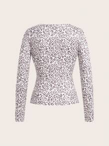 SHEIN EZwear 女士长袖合身前扣基本款上衣，休闲日常穿着 - 彩色 - 查看 5