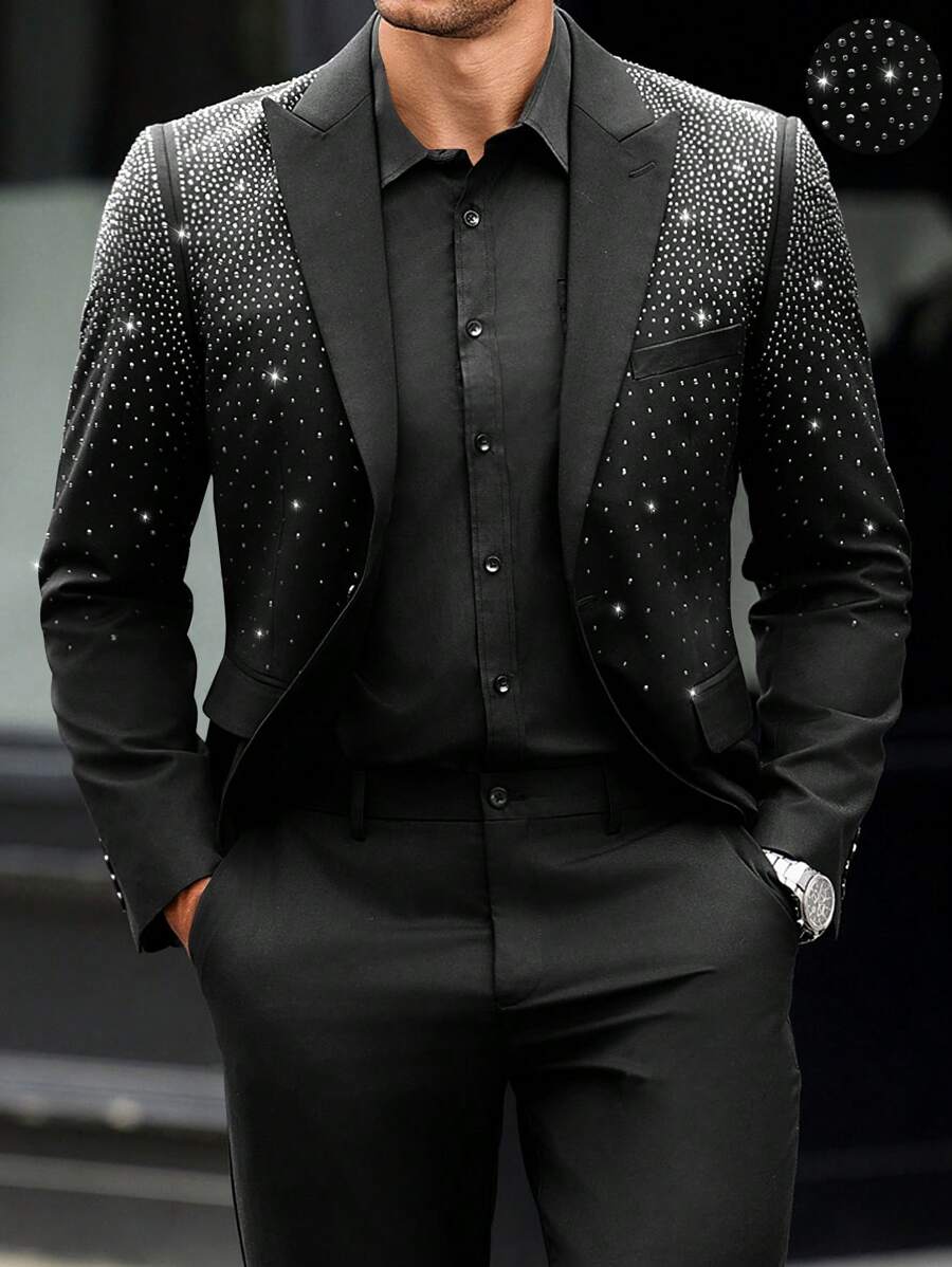 Manfinity AFTRDRK Blazer casual para hombres con decoración de rhinestones, moda minimalista para uso diario - Multicolor - Ver 1