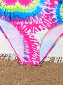 Teen Girl Tie Dye Heart Print Ruffled Tankini Swimwear Set,Popular Teenn Bathing Suits - Multicolor - View 7