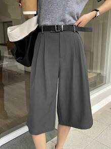 DAZY Women's Solid Color Pleated Loose Bermuda Shorts - Dark Grey - View 1