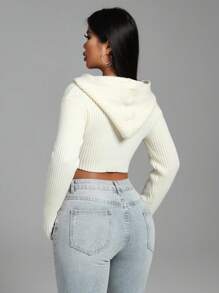 Zolique Women's Sweaters, Women's Tops, Knitted Long Sleeves, White Hooded Cropped Style, Big Hat Sweater, Sexy, Slim Fit, Friend Gathering, Casual And Comfortable, Basic Travel Party, Autumn And Winter, Winter And Spring, All Season Women's Fall Sweater - White - View 2