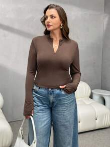 SHEIN Essnce Plus Size Long Sleeve Shirt For Women,Going Out Tops Women Cute Tops Going Out Tops Sexy Tops,Vintage Clothes Women Cute Clothes,Spring Clothes