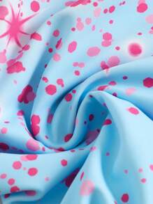 SHEIN 1件少女连体泳衣，2件少女长袖拉链泳衣套装，新品上市。适合春夏海滩游泳。彩色泼墨渐变图案设计。亮丽浅色，时尚风格。舒适面料。浅蓝色和粉色设计，清新亮丽。