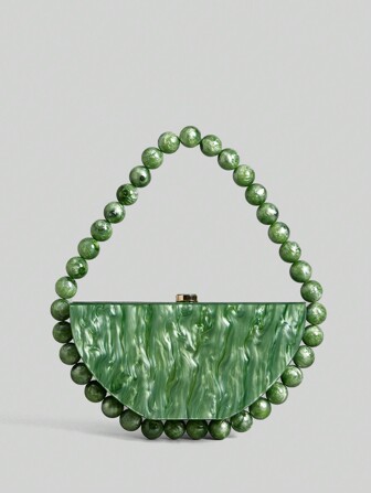 Ontre 时尚女士半圆形仿珍珠装饰手提包，优雅仿珍珠包