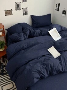 Set de 3 piezas de ropa de cama para dormitorio y habitación en azul oscuro, que incluye 1 funda nórdica y 2 fundas de almohada, lavable a máquina, sin relleno