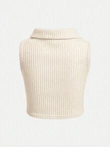 SHEIN Girlism Blusa sin mangas de punto acanalado con cuello elegante y botón en forma de corazón para niñas preadolescentes