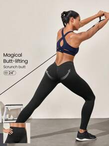 GLOWMODE Leggings taille haute de 24 pouces, avec contrôle du ventre sans couture, fesses sculptées, jambes avec coutures et dos en V. Convient pour l'entraînement à impact moyen, la course, la gym