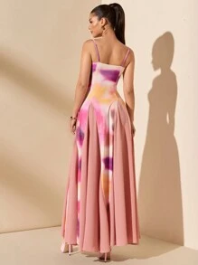 SHEIN BAE Vestido con estampado de degradado multicolor de gris y azul, con dobladillo sobredimensionado, adecuado para citas románticas, fiestas y reuniones. Atuendo de verano para mujer/Ropa de primavera/Atuendo del Día de San Valentín/Carnaval/Atuendos de vacaciones en la playa - Multicolor - Ver 2