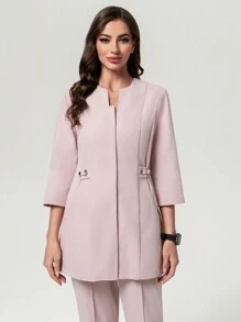 Scrubzie 2pcs Set Women Long Sleeve Shirt & Pants, Nursing Scrub Uniform - Pink - View 4