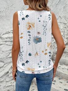 Breezaya Women's Spring/Summer Holiday Casual Embroidered Jacquard Jacquard Keyhole Neck Sleeveless Tank Top - White - View 2