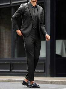 Manfinity AFTRDRK Blazer casual para hombres con decoración de rhinestones, moda minimalista para uso diario - Multicolor - Ver 6