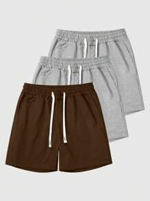 Manfinity Homme Shorts casuales sueltos de talla grande para hombre con cintura con cordón de unicolor