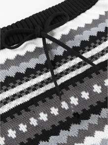 INAWLY 女士波浪条纹系腰短款针织毛衣裙 - 彩色 - 查看 4