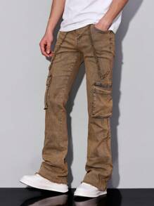 Manfinity Homme Quần Jeans Denim Túi Cargo Thường Ngày Cho Nam - Màu vàng - Xem 6