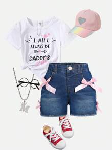 SHEIN Shorts jeans casual lavado com ilhós e laços, estilo Y2K, para meninas adolescentes, com ajuste elástico, design simples, elegante e versátil, adequado para uso diário - Lavagem escura - Ver 4