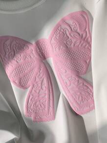 SHEIN Tween Girls' Bow Decor Round Neck Long Sleeve Casual Sweatshirt - White - View 4