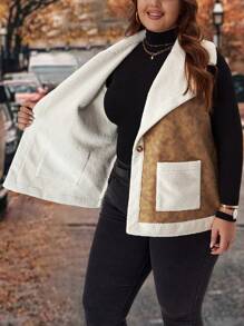 EMERY ROSE Abrigo de mujer de talla grande con forro térmico, tipo chaleco, de uso casual, para otoño/invierno