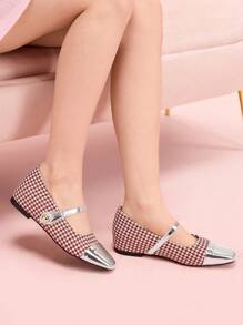 CUCCOO DOLLMOD Giày bệt mũi vuông họa tiết Houndstooth dành cho nữ ngày lễ tình nhân - Đỏ - Xem 5