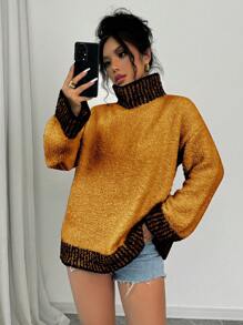 Chiquease Elegant Color Block Long Sleeve Knitted Pullover Sweater For Women, Autumn & Winter Fall - Orange - View 6