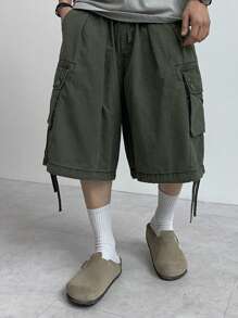 DAZY Military Green Pocket Ribbon Design Men's Summer Shorts - Army Green - View 6