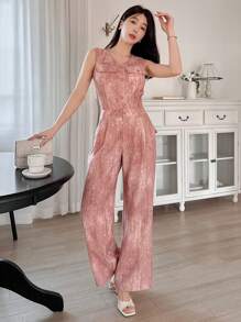 DAZY 女士短款背心和阔腿裤套装商务装 - 粉色 - 查看 5