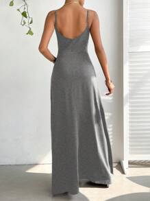 SHEIN Essnce 休闲简约纯色露背细肩带连衣裙 - 淺灰色 - 查看 2