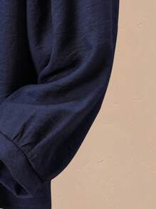 Lacomfia Navy Embroidery Decor Loose Fit Casual Blouse For Women Fall Cloth For Women - Navy Blue - View 5