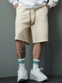 DAZY Herren beige farbblockige Patchwork Shorts, Sommer Leoparden Muster Urlaub - Beige - Übersicht 6